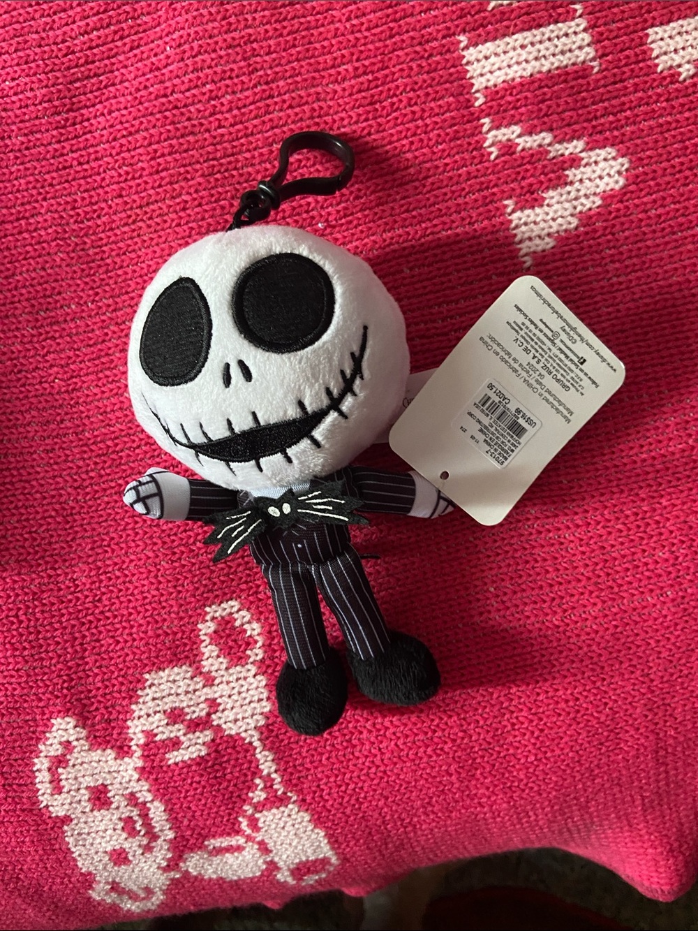 Disney Jack Skellington Plush Keychain - White & Black